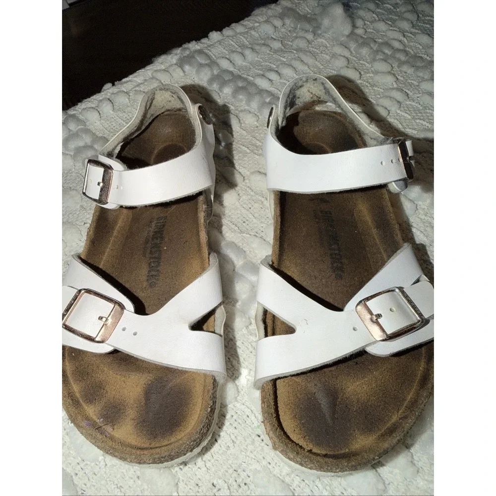 Birkenstock Kids Size 33 US2-2.5 White Double Strap Sandals Cork Footbed Buckle